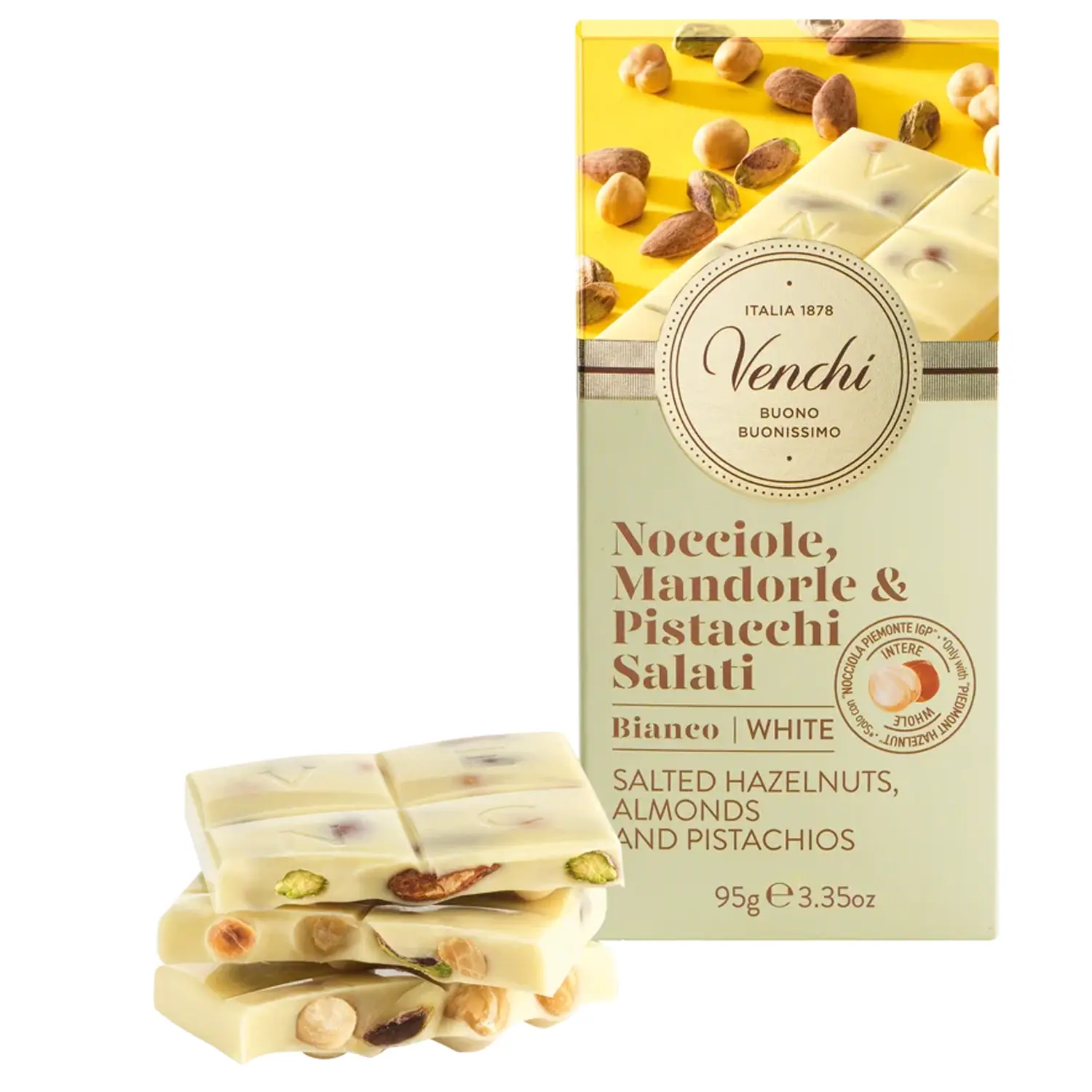 Schokolade mit gesalzenen Haselnüssen, Pistazien und Mandeln von Venchi italien