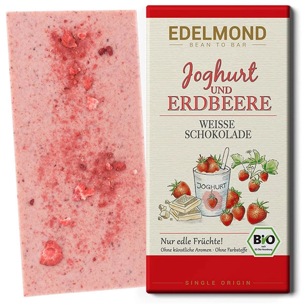 EDELMOND | Weisse Schokolade »Joghurt & Erdbeere« BIO | 80g EDELMOND | Weisse Schokolade »Joghurt & Erdbeere« BIO | 80g