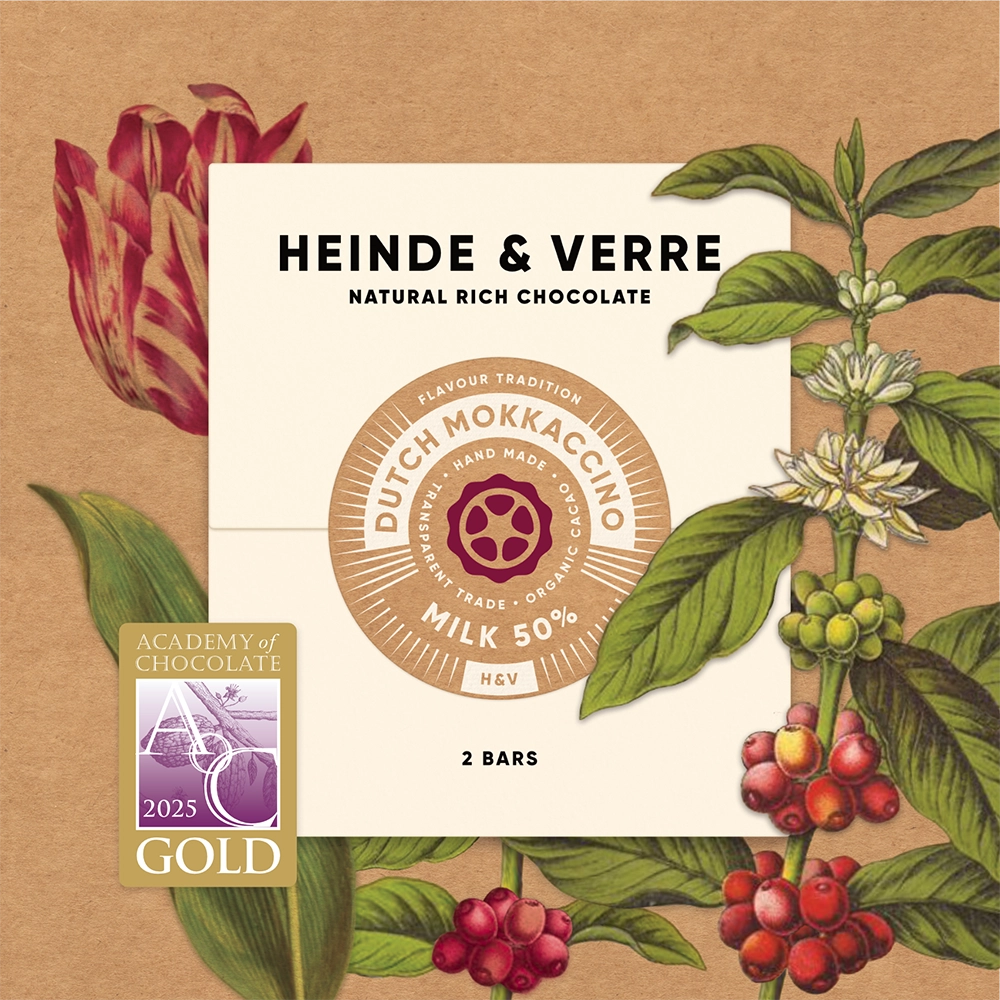 Dutch Mokkaccino 50 % Milchschokolade von HEINDE & VERRE – Academy of Chocolate Gold