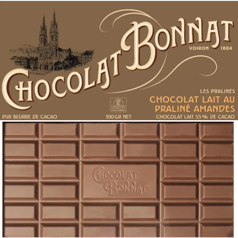 BONNAT | Milchschokolade mit Praliné & Mandeln »Praliné amandes« | 100g Milchschokolade mit Praliné Mandel von Bonnat