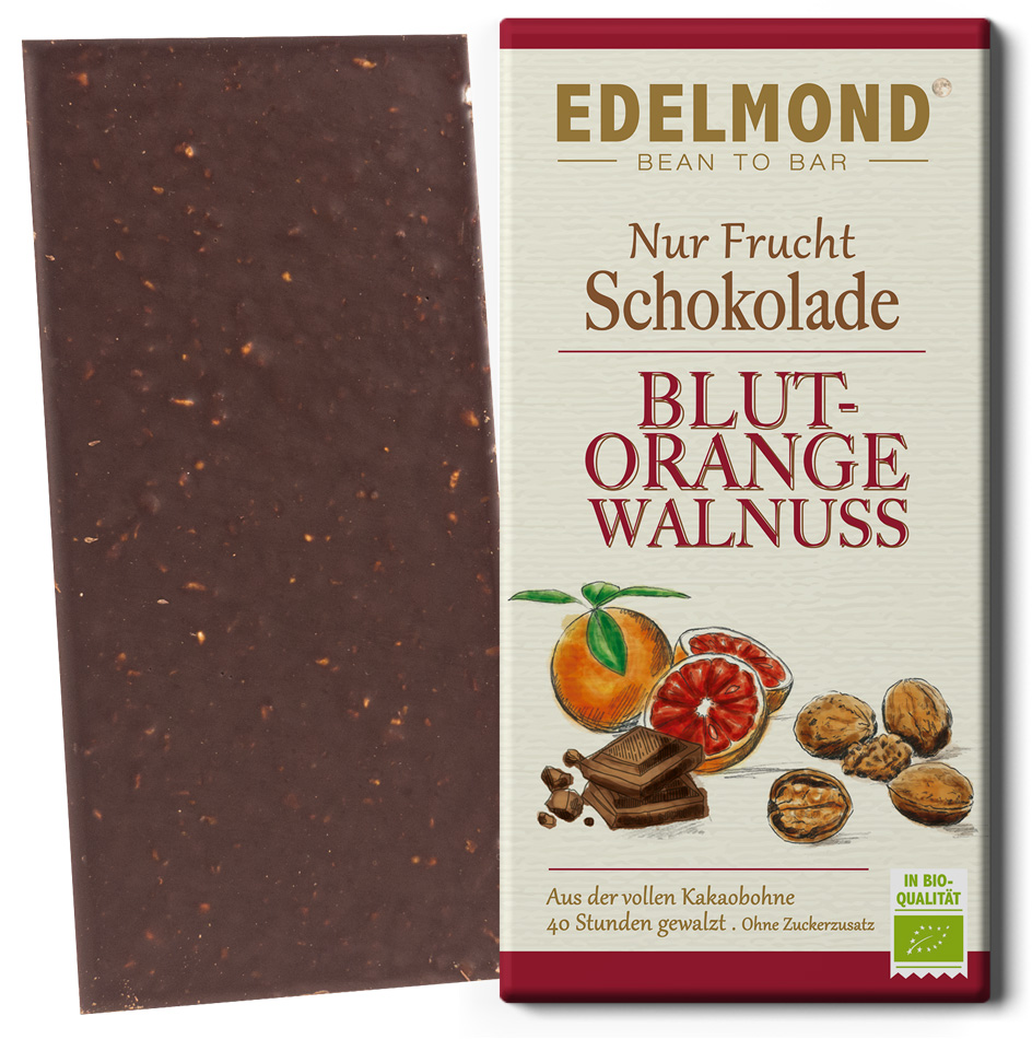EDELMOND | Dunkle Schokolade »Blutorange & Walnuss« 75% | BIO | 72g