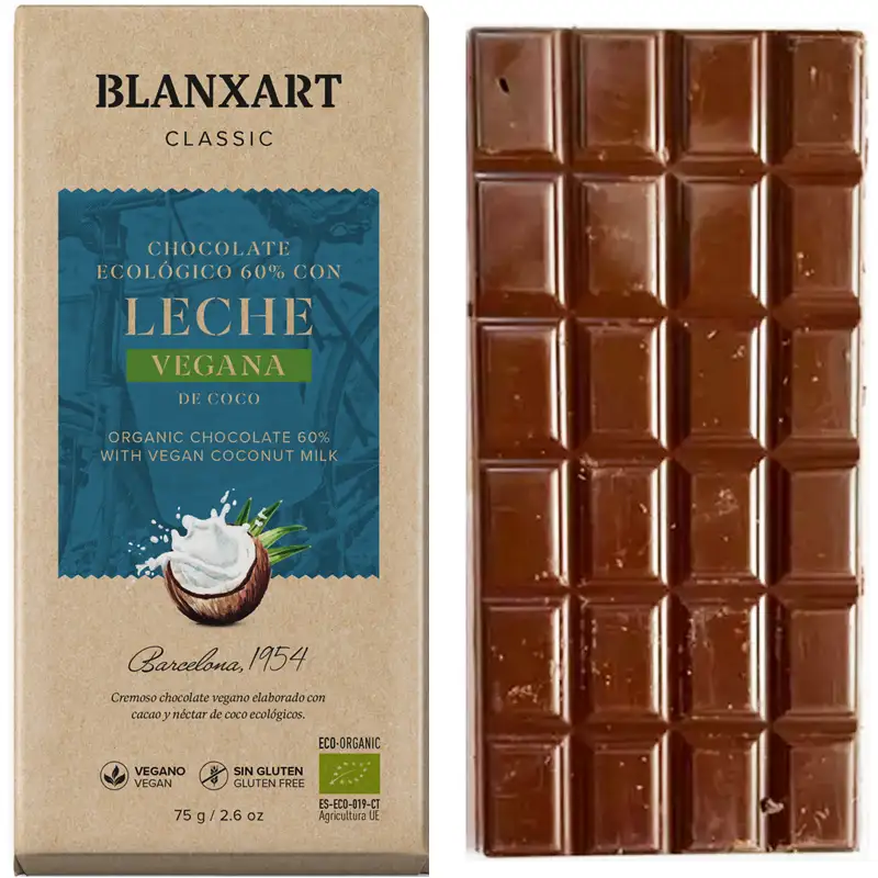 BLANXART | Vegane Schokolade »Leche – Coconut Milk« 60% | BIO | 75g Vegane Milchschokolade mit coconut milk von Blanxart