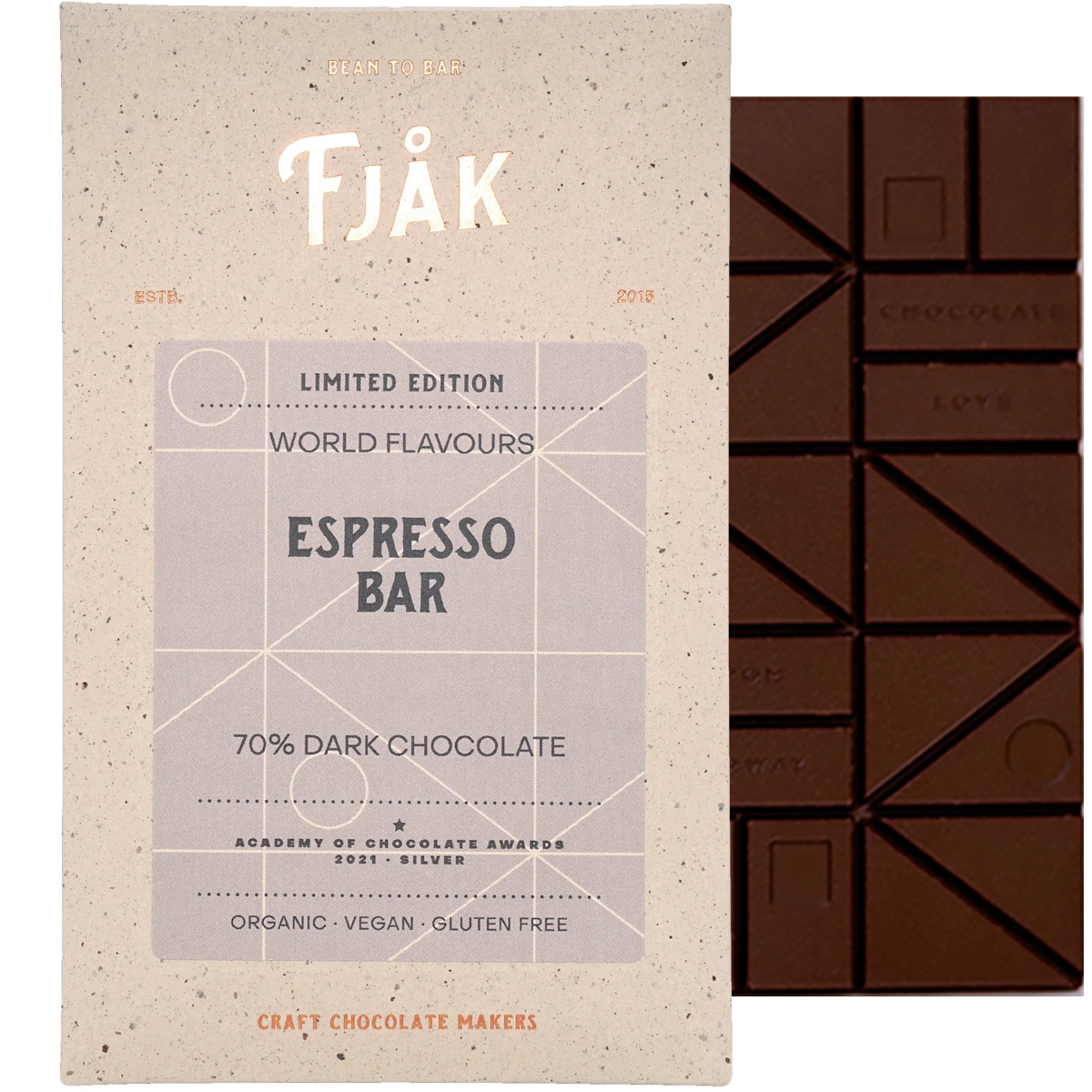 FJAK Espresso Bar 70 % – dunkle Bio-Schokolade aus Haiti mit Kaffee