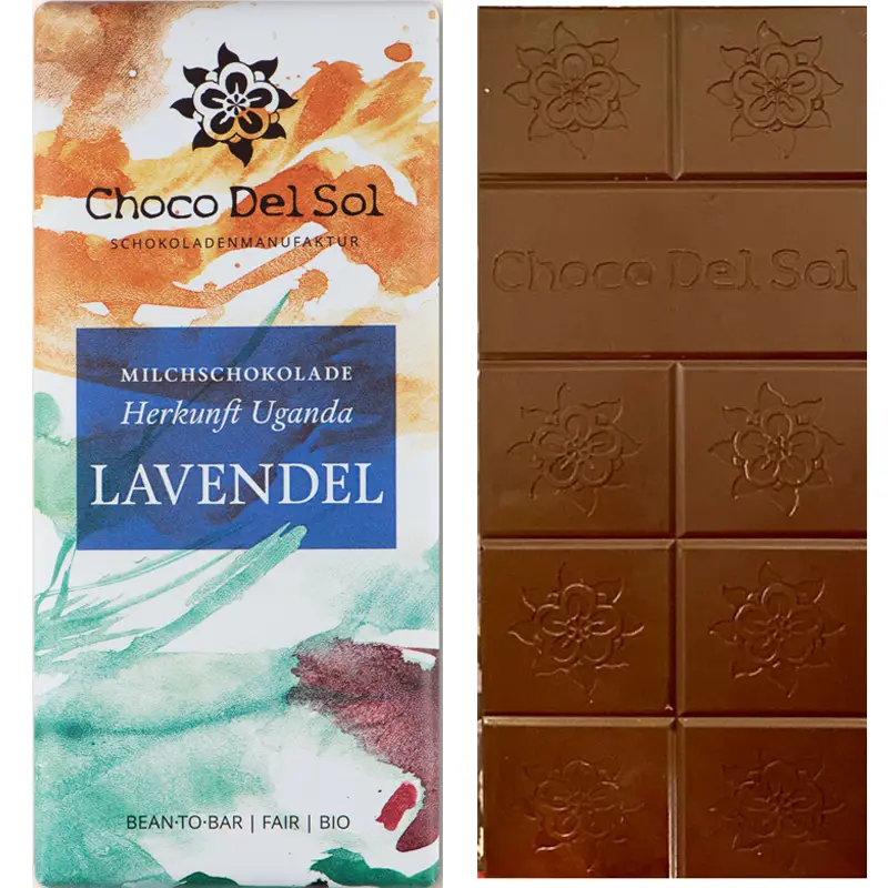 CHOCO DEL SOL | Milchschokolade »Lavendel« 55% | BIO | 58g Dunkle Milchschokolade mit Lavendel von Choco del Sol