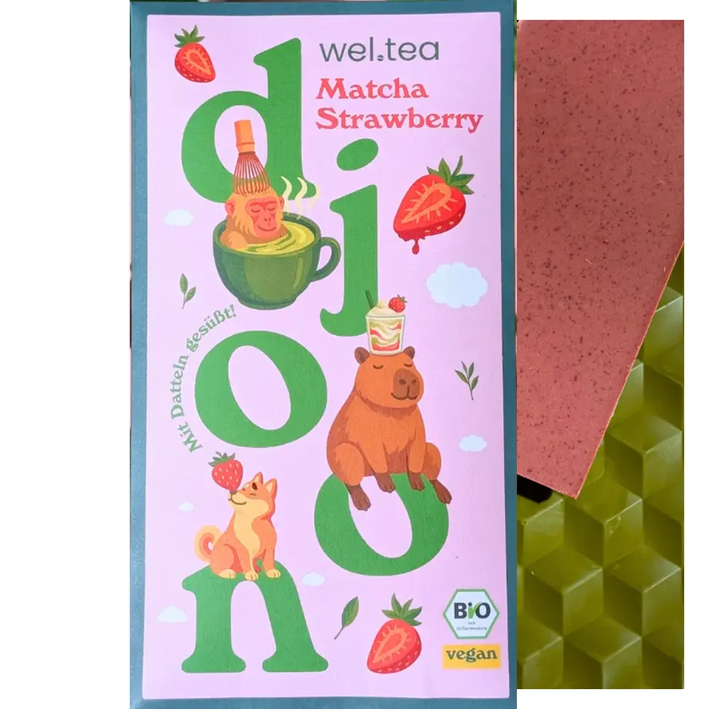 DJOON Schokoladen | Weiße Dattel »Matcha & Strawberry« 40% | BIO | 70g DJOON Schokoladen | Weiße Dattel »Matcha & Strawberry« 40% | BIO | 70g