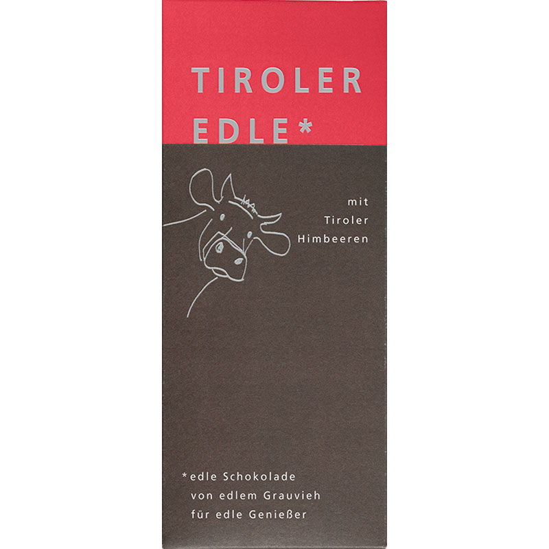 TIROLER EDLE | Dunkle Schokolade »Tiroler Himbeeren« 75% |  50g MHD 25.09.2022