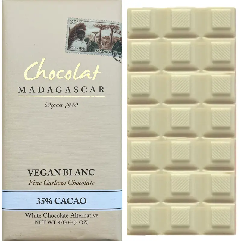 Vegane weiße Schokoladenalternative mit Cashewmilch von Chocolate Madagascar