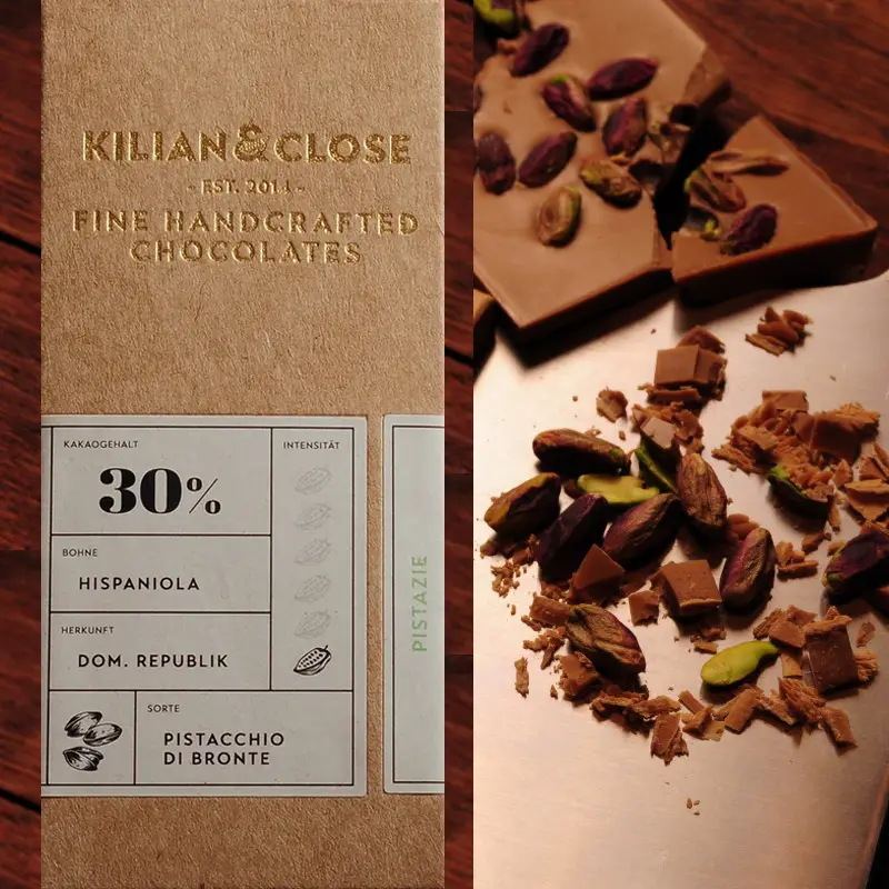 KILIAN & CLOSE | Weisse & Bronte-Pistazien vegan vegane weiße Schokolade mit Pistazie von kilian & Close
