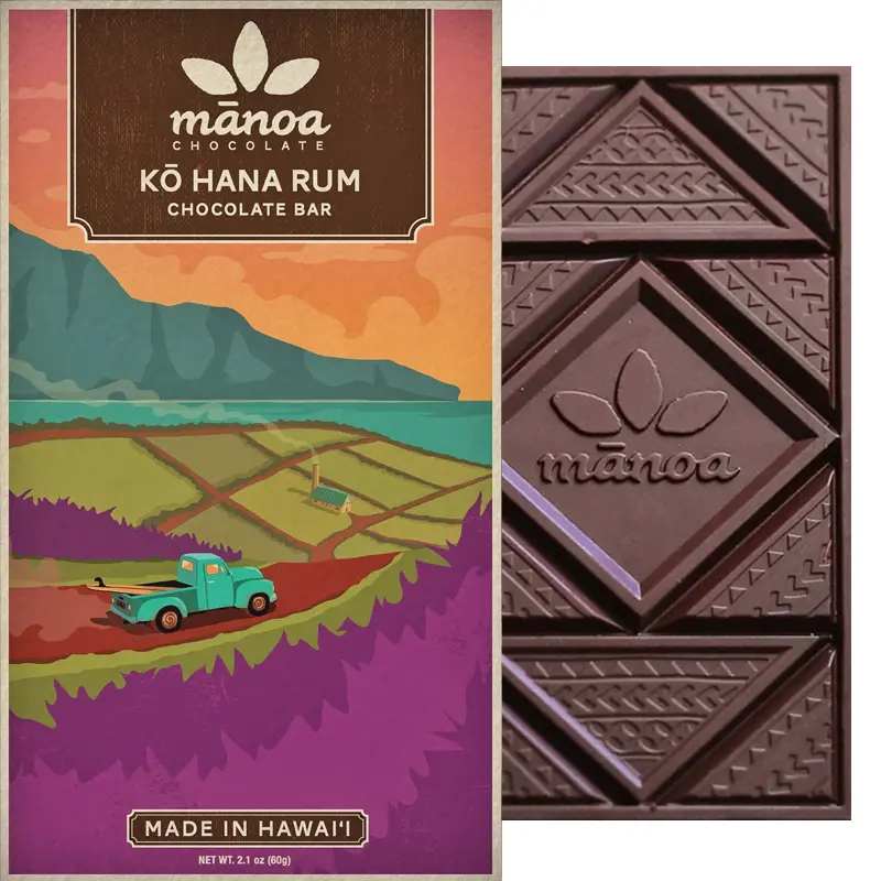 MANOA Chocolate | Flavors of Hawaii »Kō Hana Rum« Schokolade 80% | 60g Schokolade mit Ko Hana Rum von Manoa Chocolate Hawaii