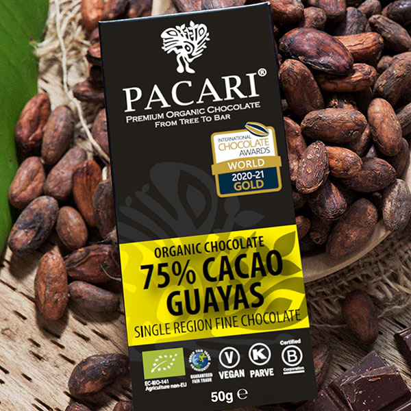 PACARI | Dunkle Schokolade »Guayas« Ecuador | Gold Prämiert 75% | BIO | 50g