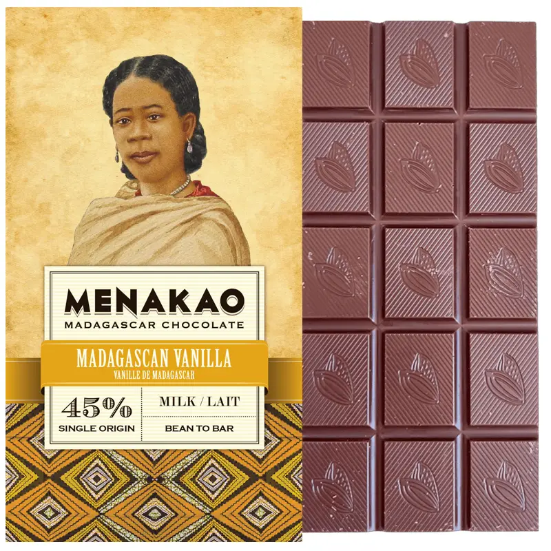 MENAKAO Milchschokolade | Madagascar »Vollmilchschokolade & Vanille« 45% | 75g Feinste Milchschokolade mit Vanille von Menakao Madagascar