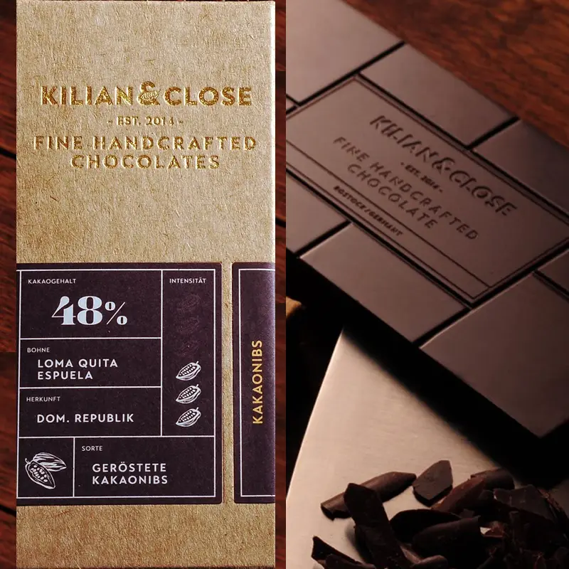 KILIAN & CLOSE | Schokolade mit gerösteten Kakaonibs 48% | BIO Schokolade mit gerösteten Kakaonibs von kilian Close Waren