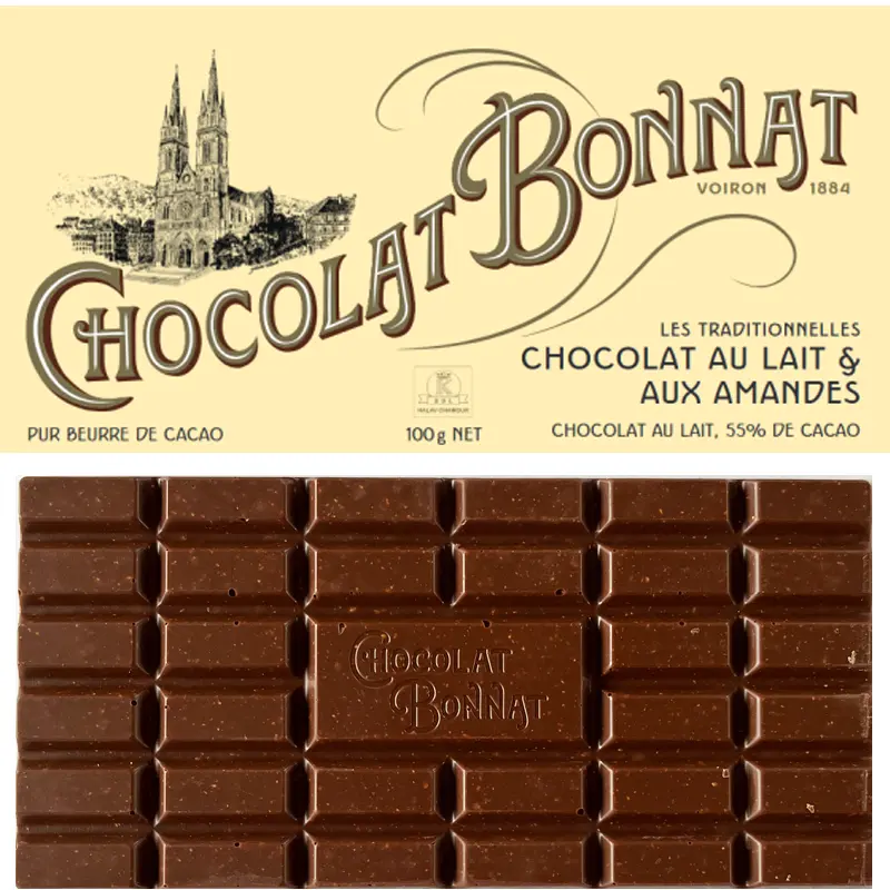 BONNAT Milchschokolade & Mandeln | Chocolat »au lait et aux amandes« 55% milchschokolade mit Mandeln von Bonnat frankreich