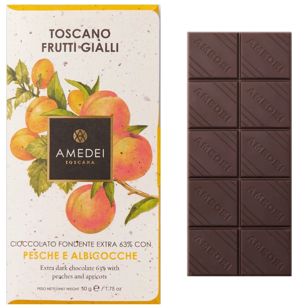 Amedei Toscano Frutti Gialli 63 % – dunkle Schokolade mit Pfirsich und Aprikose