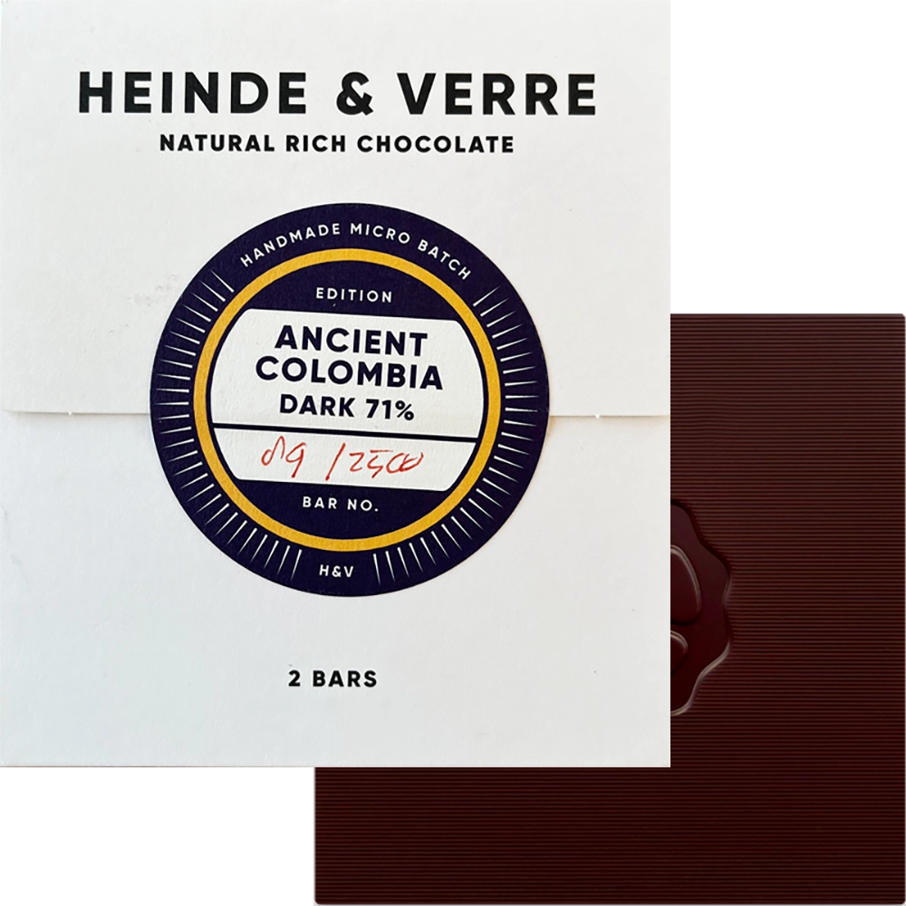 HEINDE & VERRE Ancient Colombia 71 % – dunkle Schokolade aus Kolumbien, Single-Estate