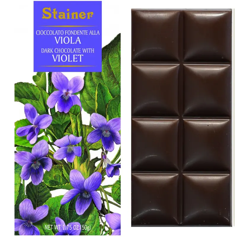 STAINER | Dunkle »Schokolade & Veilchen« 70% | 50g Violet Schokolade mit Veilchen von Stainer Italien