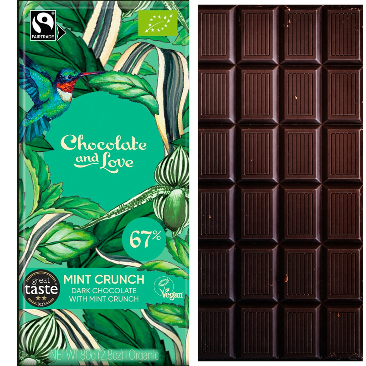 CHOCOLATE & Love Mint Crunch 67% – dunkle Schokolade aus Peru & Dominikanischer Republik