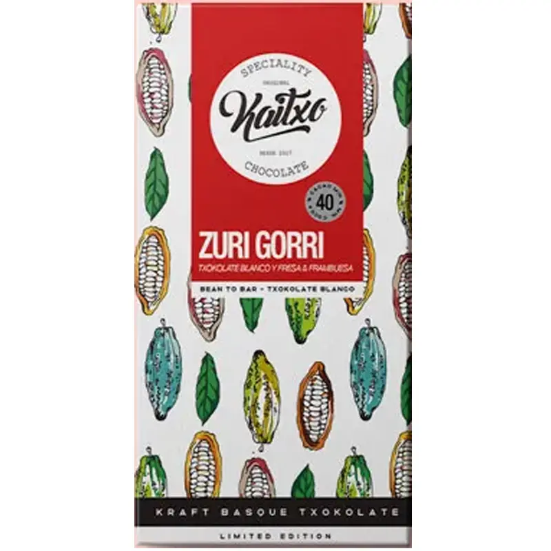 KAITXO | Weiße Schokolade mit Himbeere & Erdbeere »Zuri Gorri« 40% | 70g Zuri Gorri-weiße Schokolade mit himbeeren un d Erdbeeren von Kaitxo