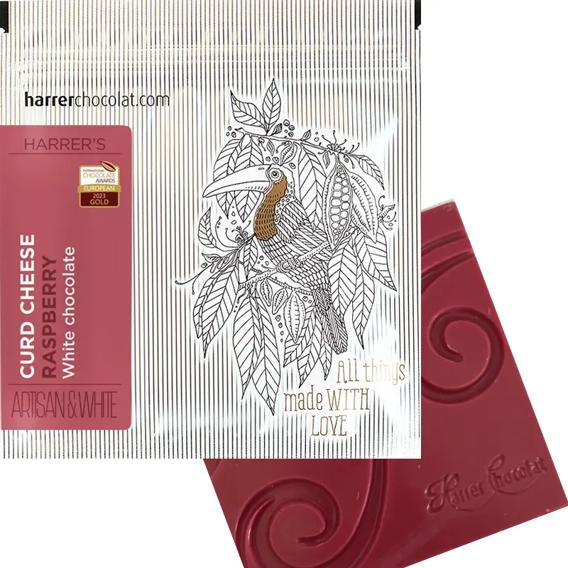 HARRER Chocolat | Weiße Schokolade Himbeere & Topfen »Curd Cheese & Raspberry« 30% | 50g Weisse Schokolade mit Himbeere und Topfen