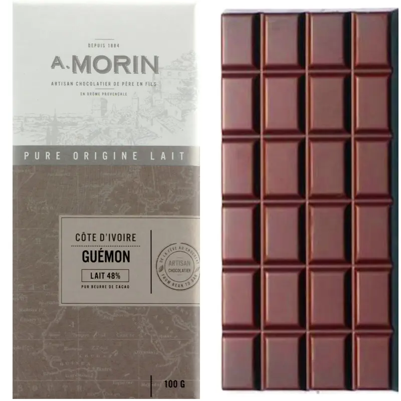 A. MORIN | Milchschokolade Côte d’Ivoire »Guémon« 48% | 100 g A. Morin Guémon 48% – Milchschokolade aus Côte d’Ivoire, Single-Origin Bean-to-Bar