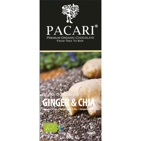 PACARI | Dunkle Schokolade »Ginger & Chia« Ecuador 60% | BIO | 50g MHD 31.12.2022