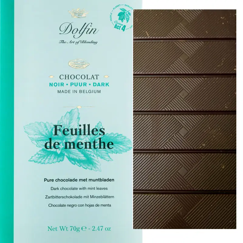 DOLFIN | Dunkle Schokolade & Minze »Feuilles de menthe« 60% | 70g Belgische Schokolade von Dolfin