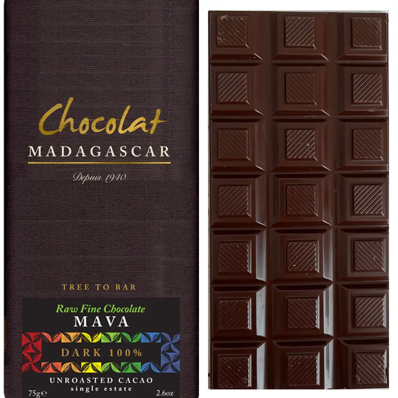 Chocolat MADAGASCAR Schokoladen | Kakaomasse »Domaine MAVA RAW« 100% | 75g Schokolade 100 Prozent Rohschokolade von Chocolate Madagascar