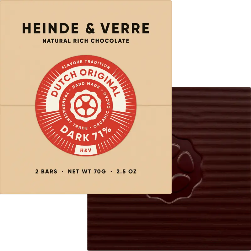 HEINDE & VERRE | Dunkle Schokolade »Dutch Original« 71% | 70g Dutsch Original Schokolade von Heinde & Verre