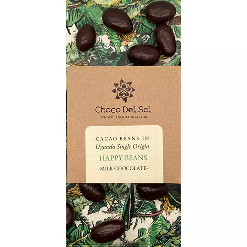CHOCO DEL SOL | Schokoladendragees Kakaobohnen & Milchschokolade »Happy Beans Milk« 55% | BIO | 100g Kakaobohnen in Milchschokolade von Choco del Sol