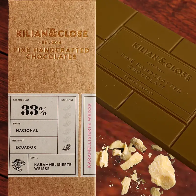 KILIAN & CLOSE | Weisse Karamelisierte Schokolade »Nacional« vegan | BIO | 80g Weiße Karamelisierte Schokolade von Kilian und Close