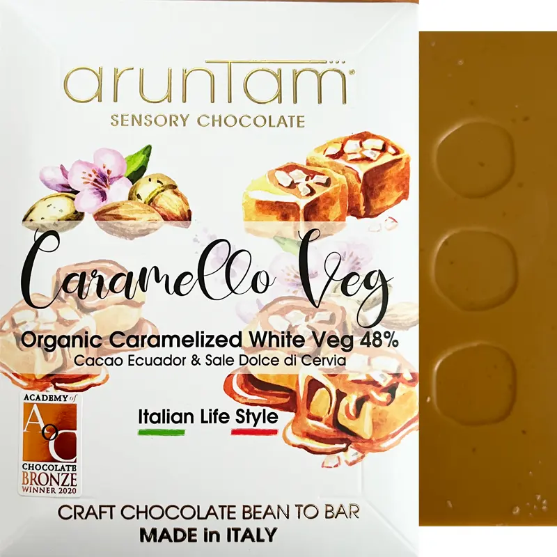 Vegane weiße Schokolade Caramello von Aruntam Italien
