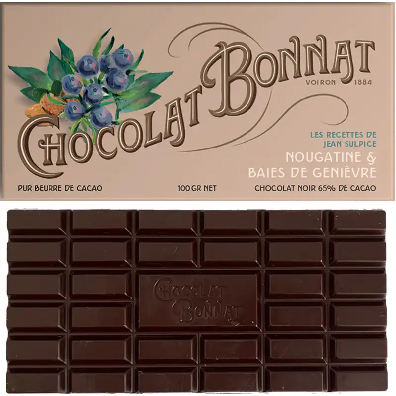 BONNAT & Jean Sulpice | Schokolade & Wacholderbeeren »Nougatine & Baies de Genièvre« 65% | 100g Jean Supice limitiert Schokolade Nougatine Baies de Genevre mit Wacholderbeerenvon Bonnat