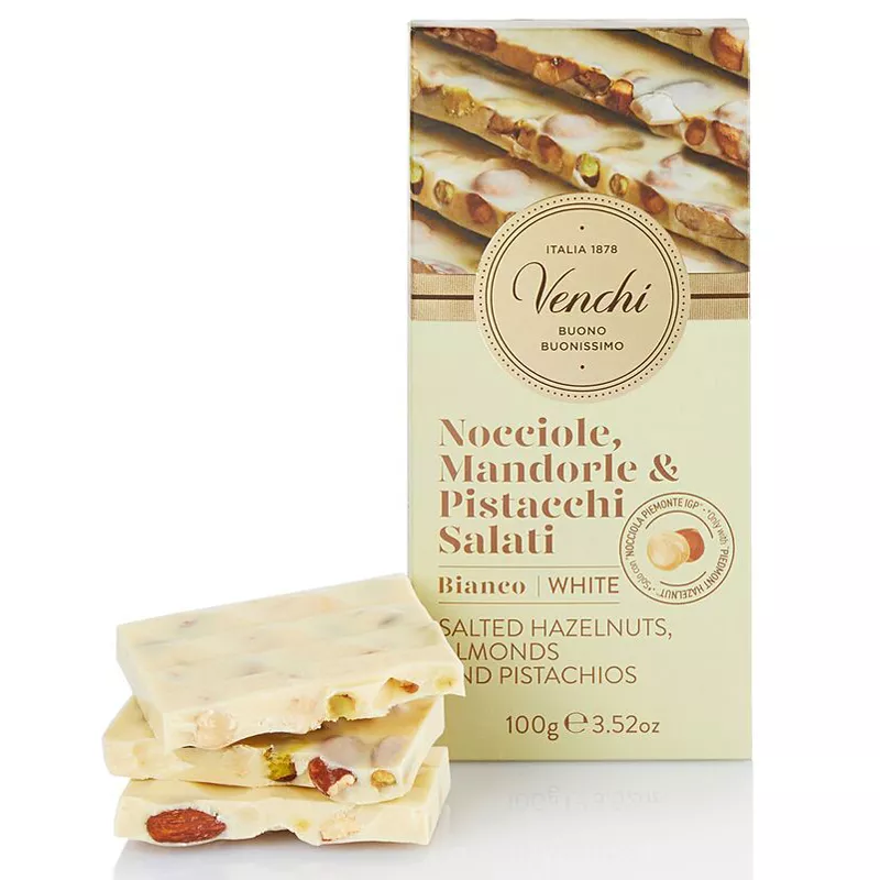 VENCHI | Weiße Schokolade mit Pistazien, Nüssen & Mandeln »Pistacchi« 100g MHD 25.12.2025 Nocciole Mandorle Pistacchi Salti Weisse Schokolade von Venchi