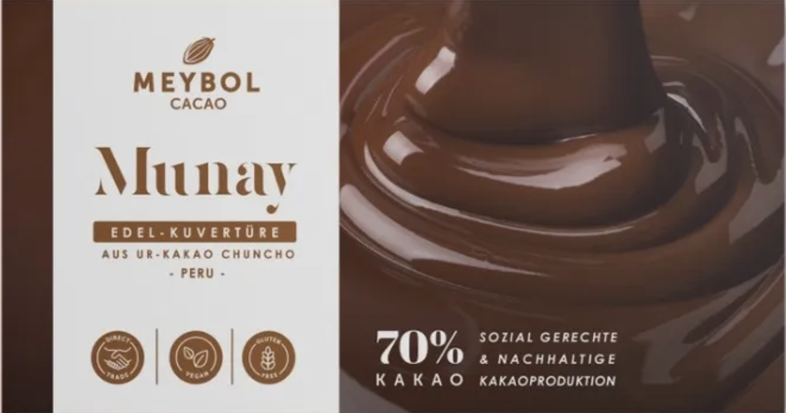 MEYBOL Cacao | Edel-Kuvertüre aus Chuncho-Urkakao »Munay« 70% | 100g MHD 21.04.2023