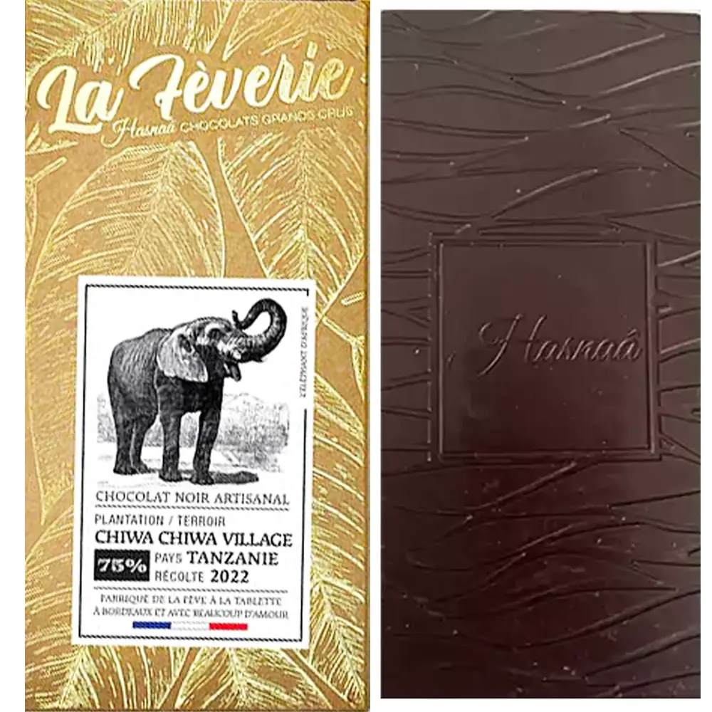 HASNAÂ Chocolats La Fèverie | Schokolade »Tanzanie – Chiwa Chiwa Village« 75% | 56g Dunkle Schokolade Chiwa Chiwa Vilage von Hasnaa Bordeaux