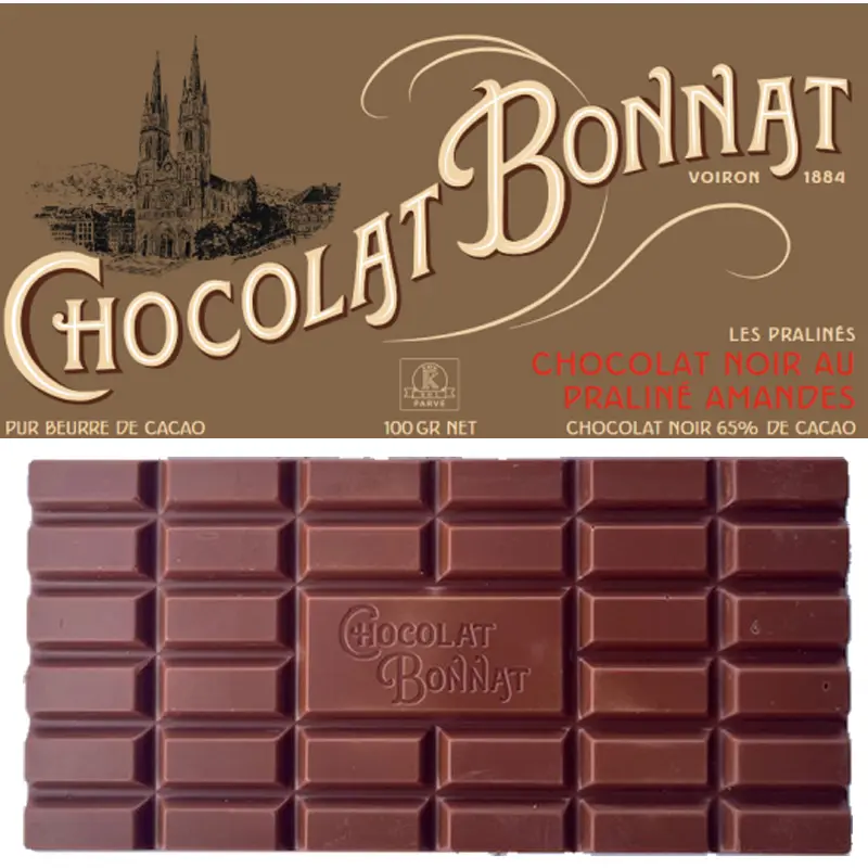 BONNAT Dunkle Schokolade | mit Mandel-Praliné »Noir au Praliné amandes« | 100g Dunkle Schokolade Praline Mandel von Bonnat