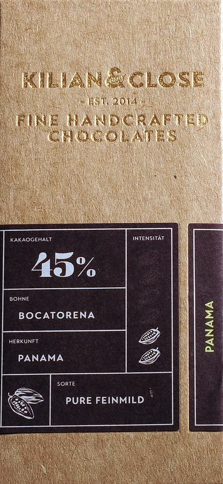 KILIAN & CLOSE | Vegane Schokolade »Pure Feinmild Panama« 45% | BIO | 80g