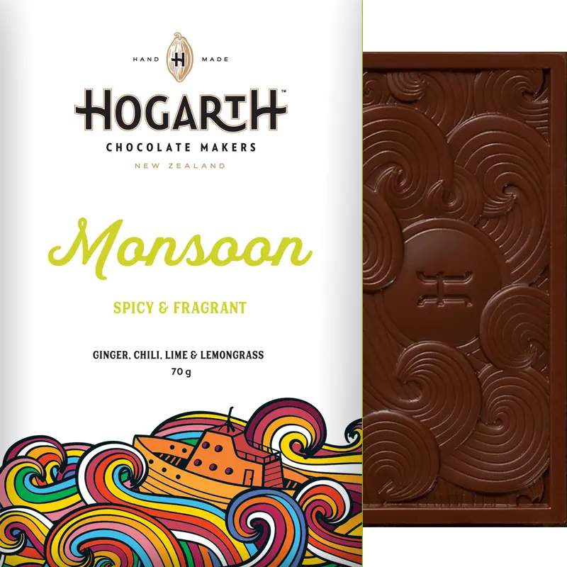 HOGARTH Chocolate | Dunkle Schokolade »Monsoon« 66% | 70g Monsoon Lemongras Schokolade von Hogharth Neuseeland